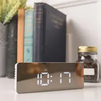 

Factory Price Digital Mirror Glass Surface Screen Time Temperature Display Table Alarm Clock With Large LED