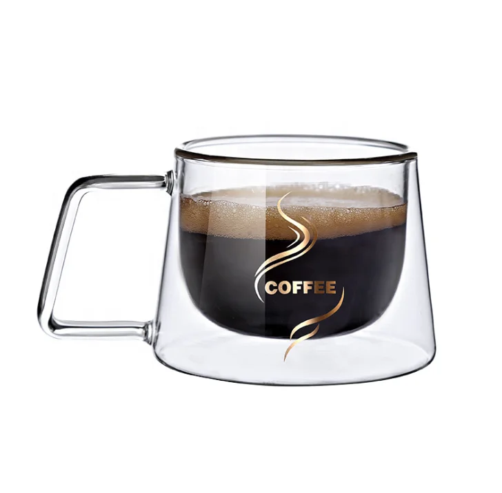 

Hot sell Clear Double Wall Reusable Coffee Cup Glass with Handle, Transparent