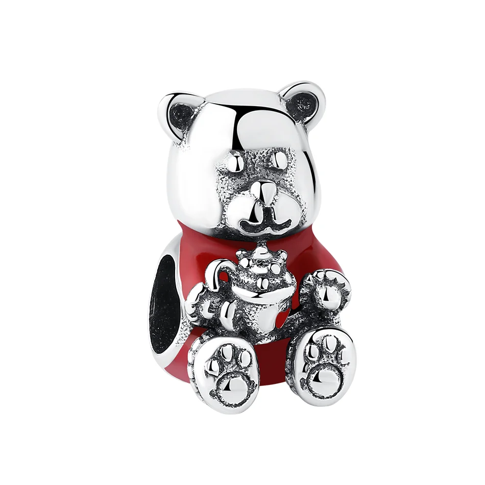 

925 Sterling Silver Lovely Bear Charms Beads Fit Charm Bracelet Bangle DIY Jewelry, Silver color