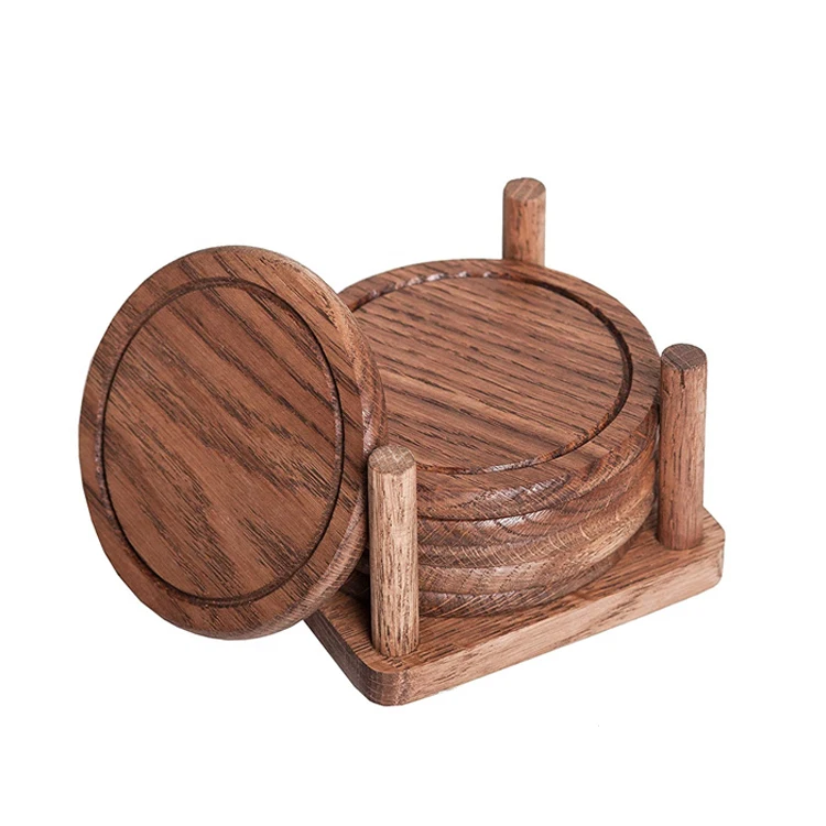 

Tabletop Protection Drink Wood Coaster Set With Holder, Customized