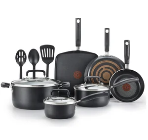 Image of Nonstick Dishwasher Safe Cookware Set, Nonstick Pots and Pans Set, Thermo-Spot Heat Indicator, 12 Piece, Black