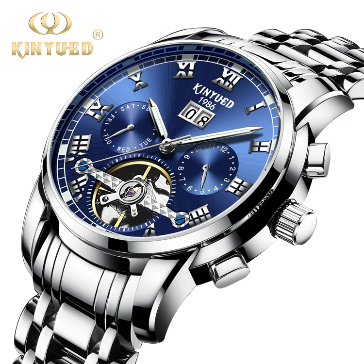 

Kinyued J014 Charming Men Business Luminous Stainless Steel Watch Calendar Mechanical Men'S Chronograph Waterproof Sport Watches, 3 colors