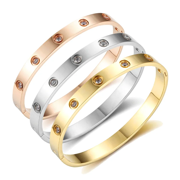 

Jewelry Polished Mens Women Gold Plated Screws Bracelet Rose Gold Bangle, Steel;glod;black;rose glod