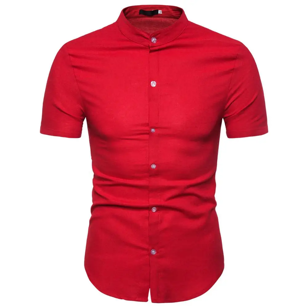 

Men's Fashion Small Collar Short Sleeve Pure Color Shirt