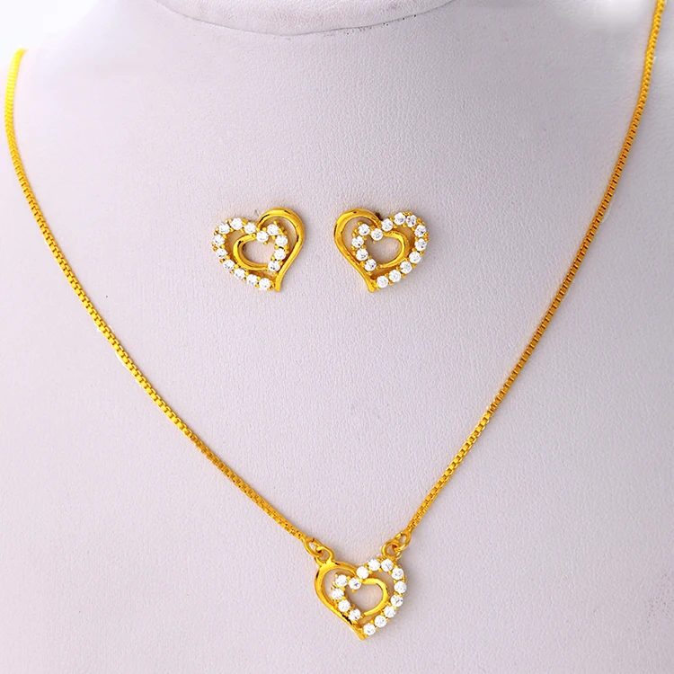 xuping jewelry Latest Design heart shaped pave crystal gold plated zircon jewelry sets