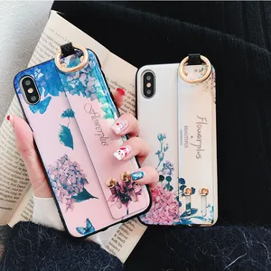 Wrist Strap Soft TPU Phone Case For iphone 6 6s 7 8 plus Case For iphone X Xs max XR Flower embroidery Pattern Case