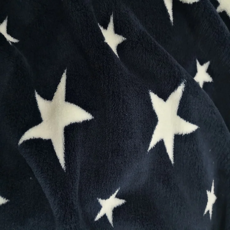 
Leda star printed polyester knit coral fleece fabric for bed sheet 