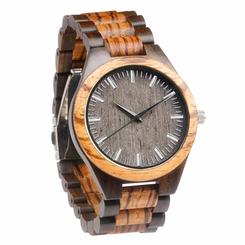 

Lowest price Low MOQ zebrawood ebony wood watch customized logo wholesale men wood watch