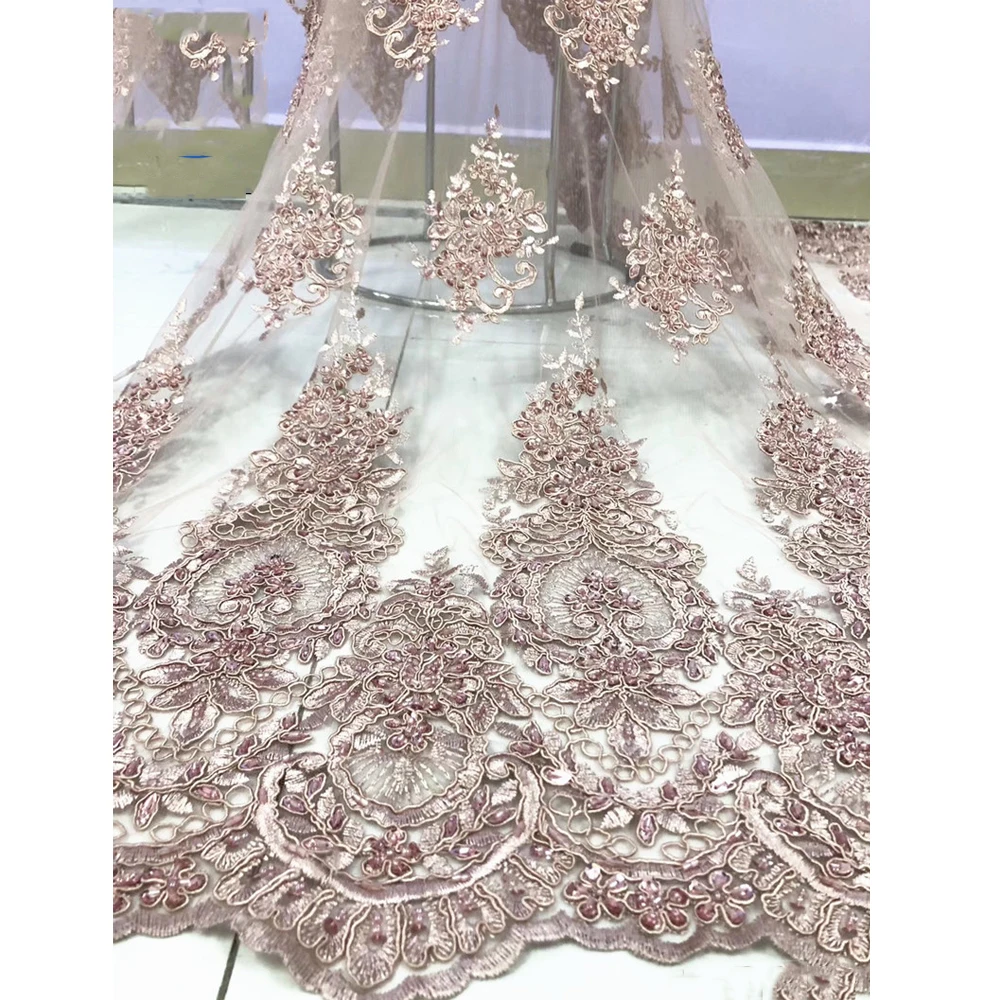 

Beautifical embroidery women dress french nigerian tulle lace high quality beads stones mesh fabric ML1N915, Can be customized