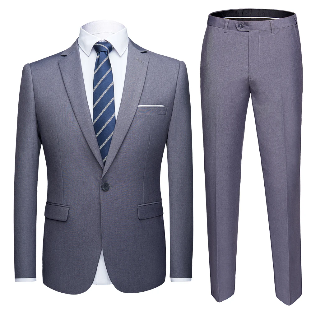 

Business Casual Large Size Solid Color Set Two-piece Man Suit, Gray