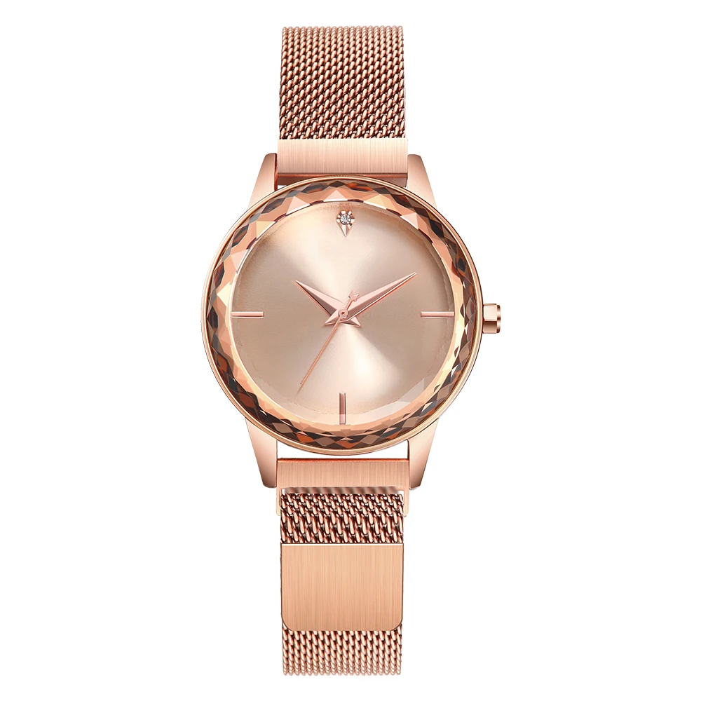 

Fashion Rose Gold Mesh Band Wrist Watch Casual Women Quartz Watches