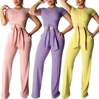 

Feelingirl Knit 2 Piece Matching Clothing Sets Women Sexy Club Crop Top And Pants Festival Summer Outfits Jumpsuit