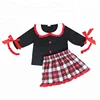 Cotton Fabric For Baby Clothes Square Collar Ruffle Sleeve Jacket&Matching Lattice Skirt Newborn Baby Girls Outfit