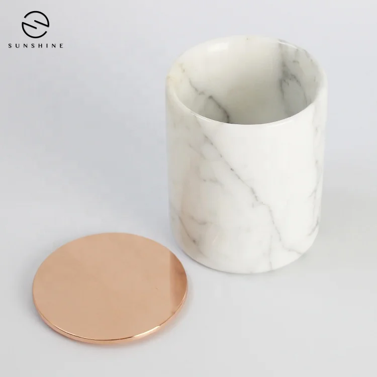 
Wholesale Decorative Luxury Stone Marble Candle Containers With Gold Metal Lids 