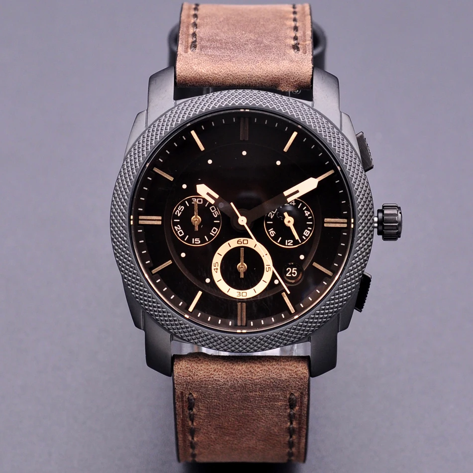

high quality dress montre mens wrist fs watches original Quartz reloj Leather wristwatches with box, Black