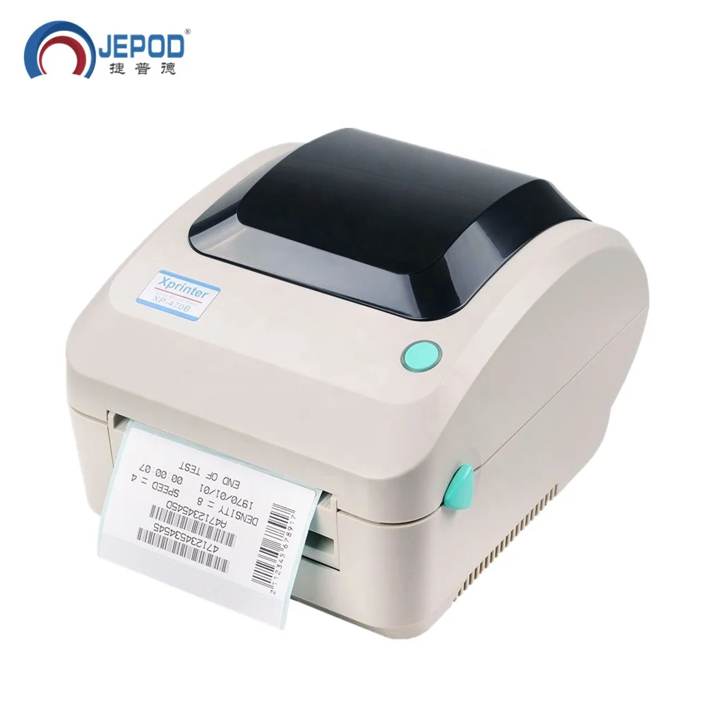 

JEPOD XP-470B 4 inch adhesive QR code shipping bar code direct thermal label printer with logistic industry UPS application, Black/white