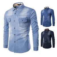 

2019 fashion autumn long sleeve slim fit plus size denim jeans mens shirts