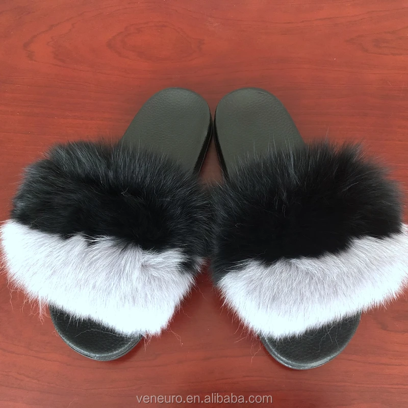 

Fashion Design Women Real Big Fox Fur Sandal Soft Colorful Furry Slipper, Customized color