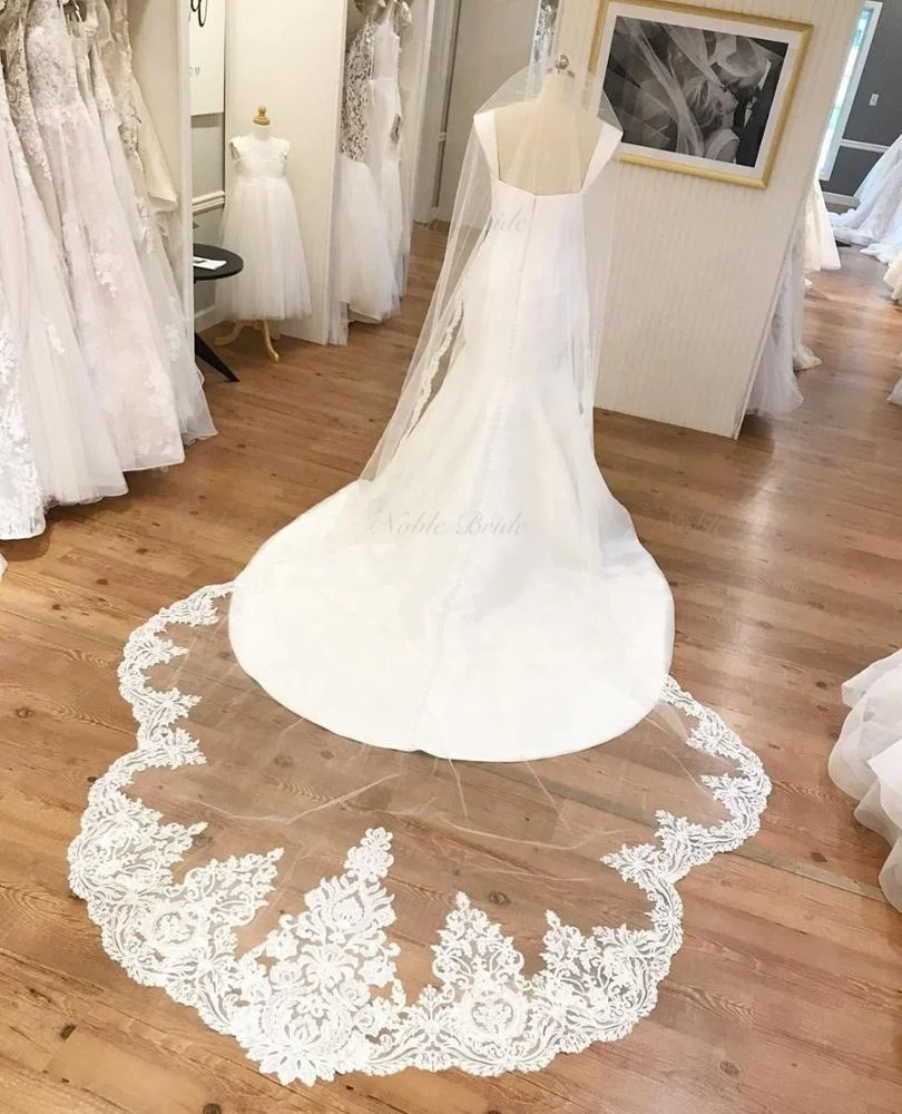 

White Ivory Soft Lace Cathedral Chapel Length Bridal Veil, Custom made