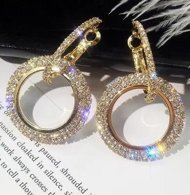 

Korean Fashionable Designer Round Gold Silver Diamond Bling Bling Hoop Earrings For Girls Velentine's Jewelry Gift, N/a