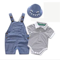 

ZHG131 Newborn baby clothes cotton t-shirt with demin overalls +cap baby boys clothes summer children clothing