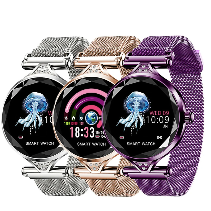 

2019 fashion Smartwatch H2 ladies Smart watch with Waterproof Heart rate Pedometer Sleep Monitor smart bracelet, Blue.silver .gold .purple