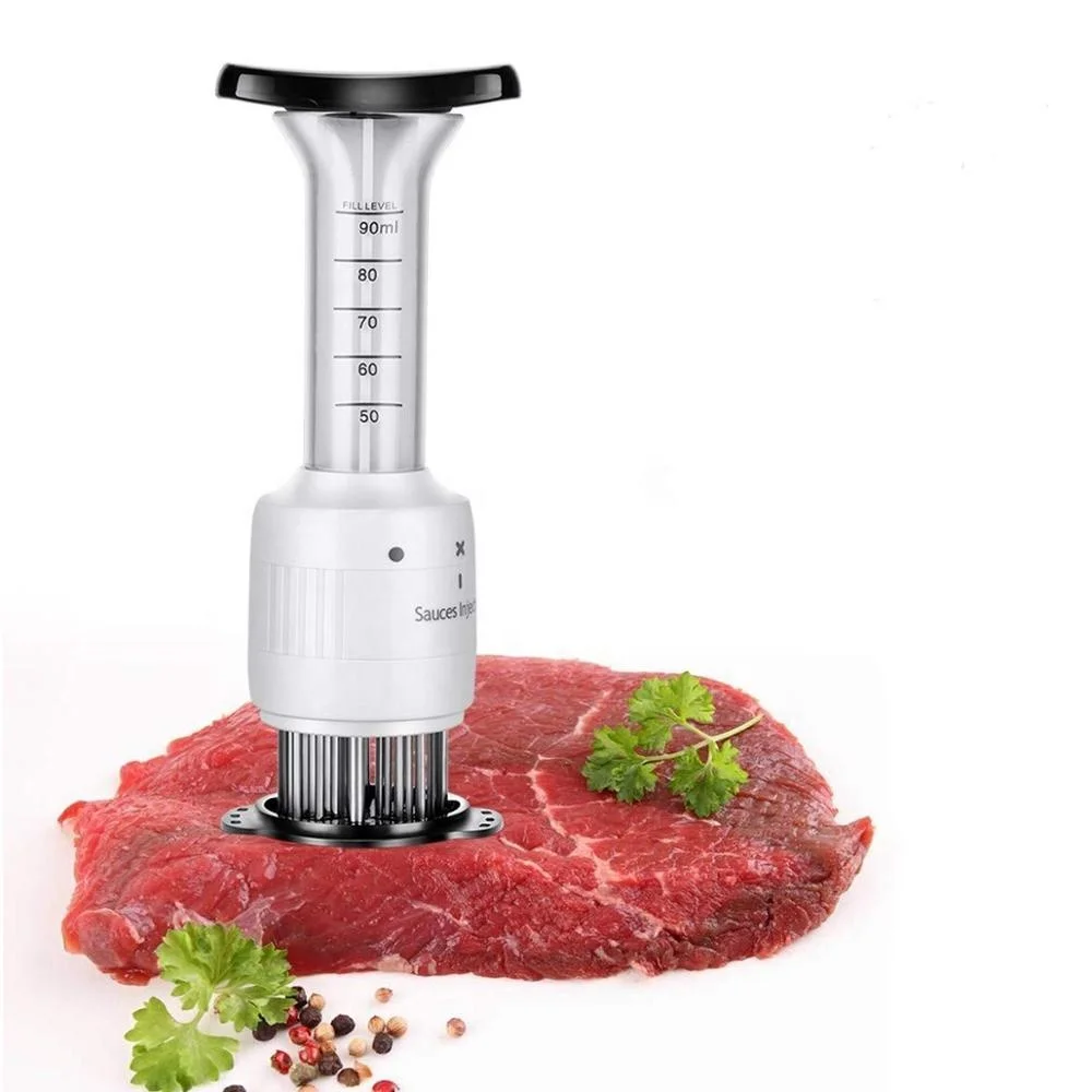 

Meat Injector - 304 Stainless Steel Kitchen Tool 2 in 1 Meat Tenderizer Needle, 3 Pinholes Meat Tenderizer Injector