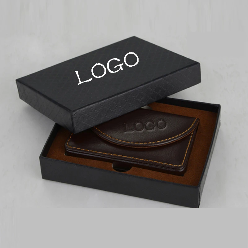 

Business name card holder fashion unisex visit card case stainless steel metal PU leather solid box