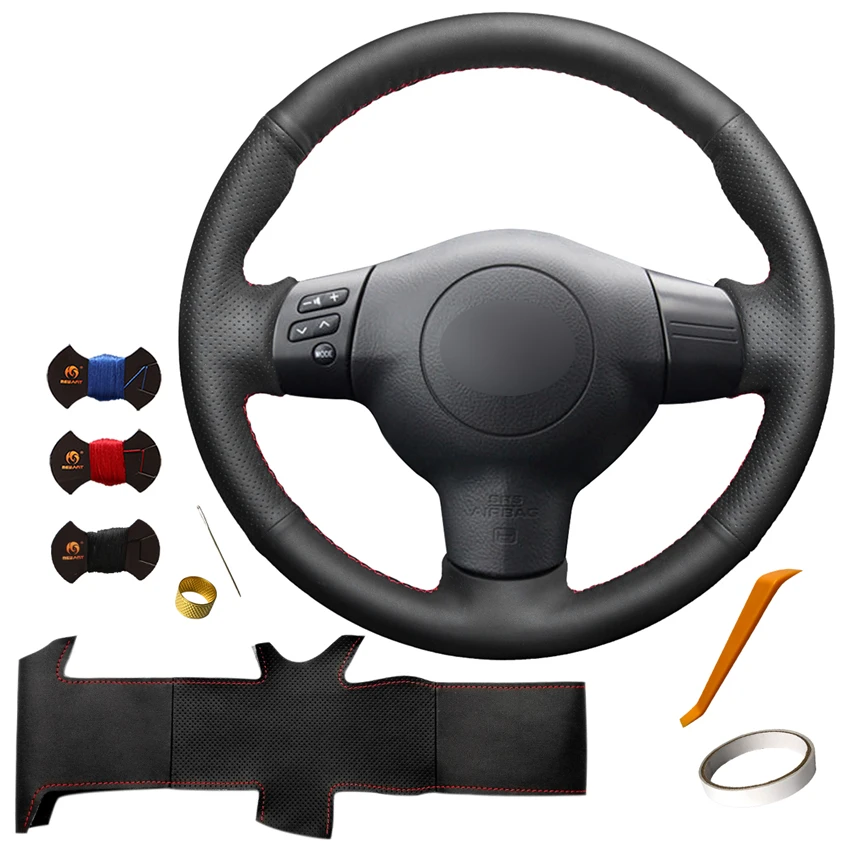 

Custom Hand Sewing Artificial Leather Steering Wheel Cover for Toyota Corolla Caldina RAV4 2002 2003 2004 2005 2006 2007, Black