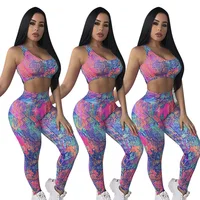 

SE5906 fashion colorful tropical high waist pencil pants two piece set women clothing