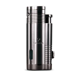 Image of Durable Triple Torch Cigar Lighter Butane Gas Metal Cigarette Lighter