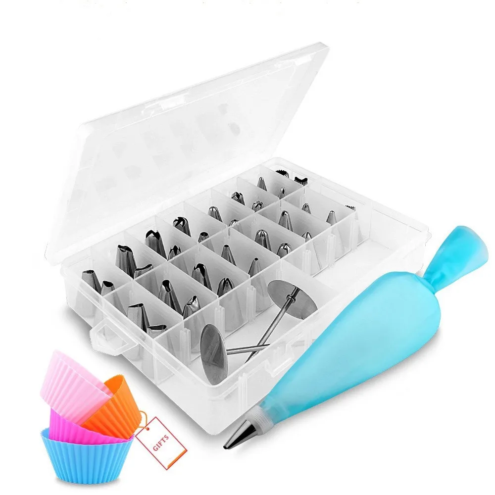 

32 Pieces /set Stainless Steel Pastry Tubes Piping Storage Box Baking Tools Cakes Nozzles Decoration Kitchen Accessories