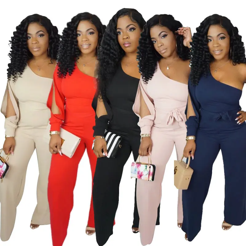 

90418-MX60 Office Fashion One Shoulder Wide Leg Jumpsuits For Women