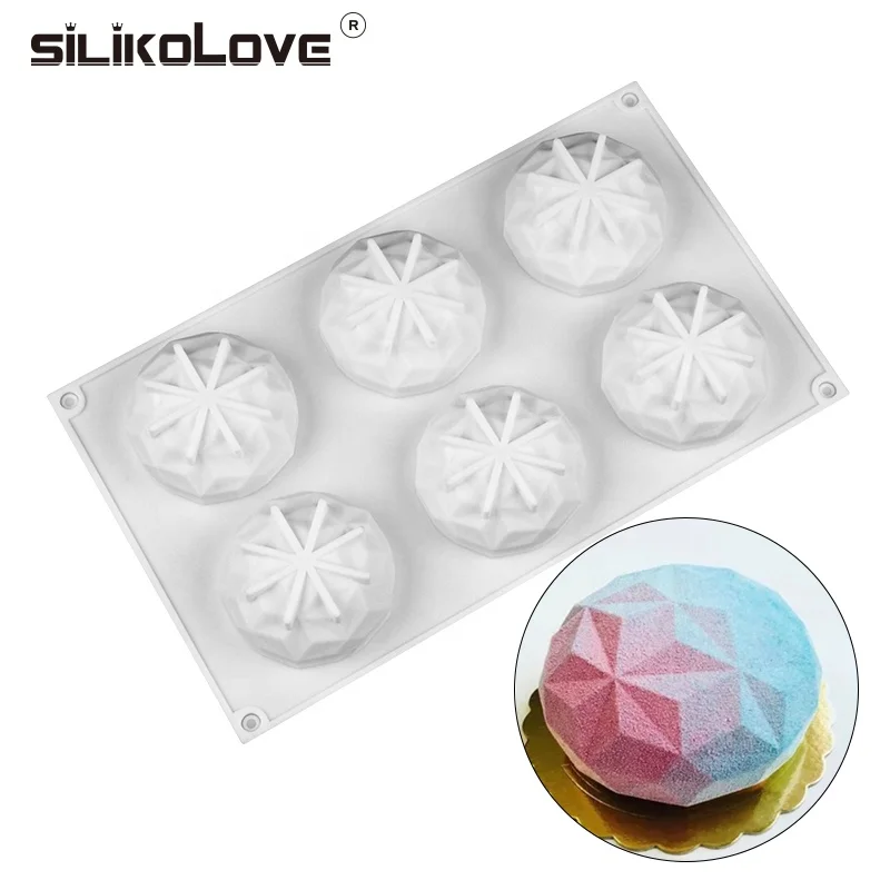 

Hot Selling DIY 6 Cavity Diamond Design Silicone Mousse Cake Molds, As picture or as your request