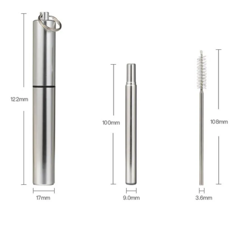 

Reusable Stainless Steel Straws, Medical Grade Food Grade Straw with Cleaning Brush of the telescopic drinking straw