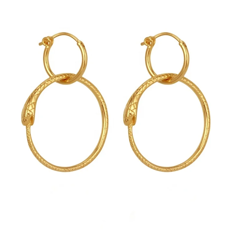 2019 new design 925 silver 18K plated minimalist snake gold hoop earrings