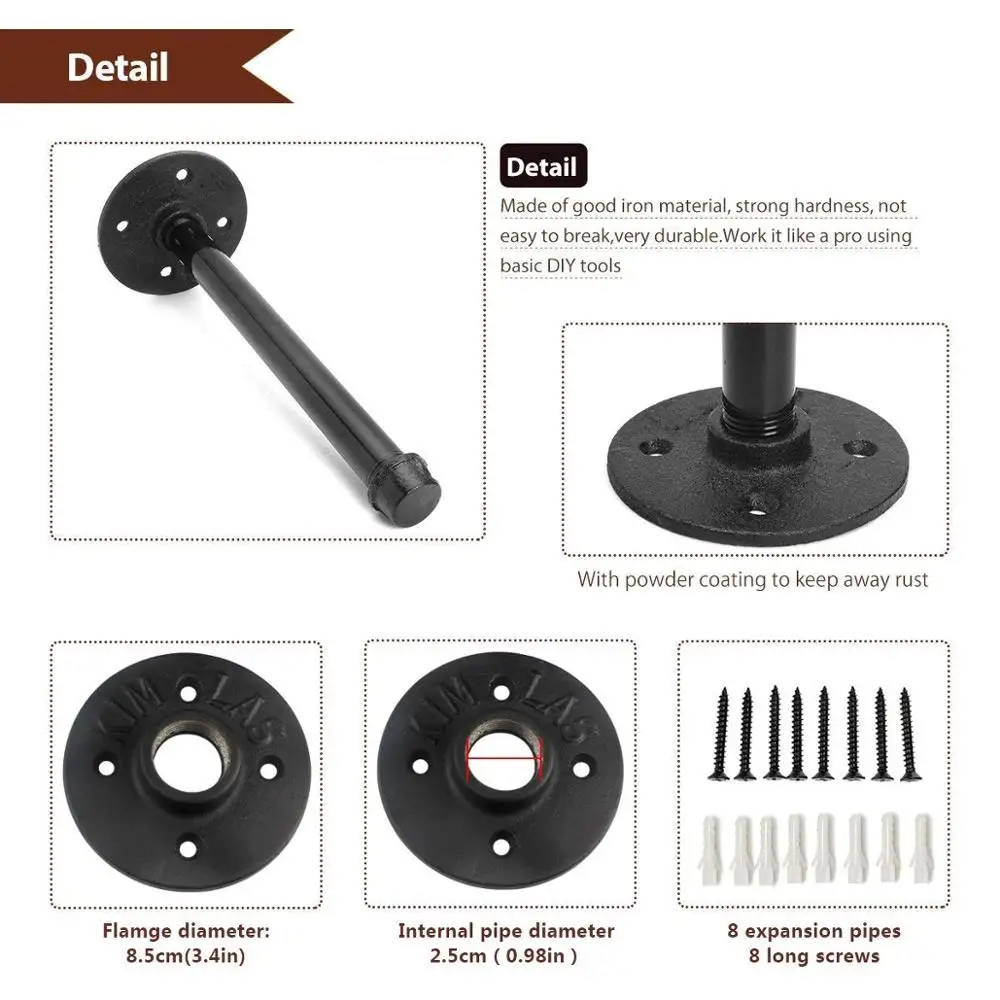 
6pcs Rustic Pipe Decor Industrial DIY Pipe Shelf Bracket for Wood Floating Shelf 