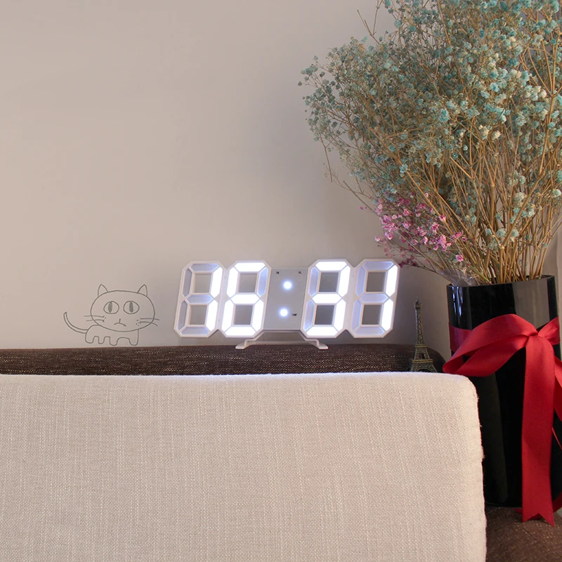 
3D LED Wall Clock Saat Digital Alarm Clocks Display 3 Brightness Levels Watches Nightlight Snooze Home Kitchen Office Moment 