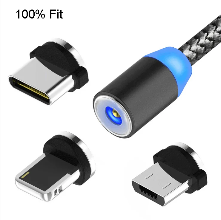 

New Selling Products 2.4A 3 In 1 LED Magnetic Charging Cable Upgraded Nylon Braided Magnet Usb Charger Cable For iPhone, Can be customized