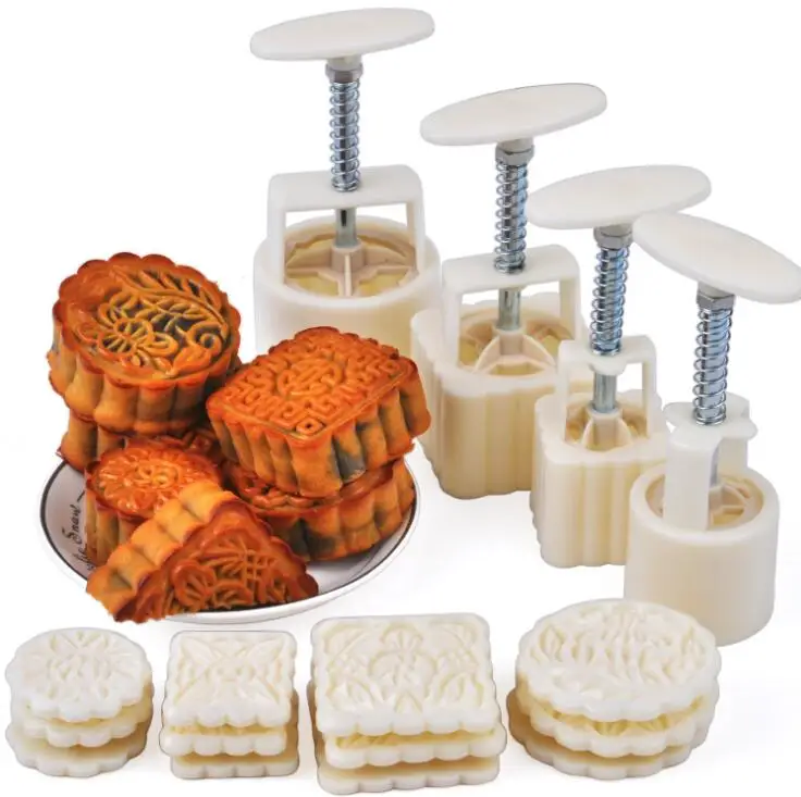 

Plastic 6 Pieces Hand-Pressure Moon Cake Mold, White