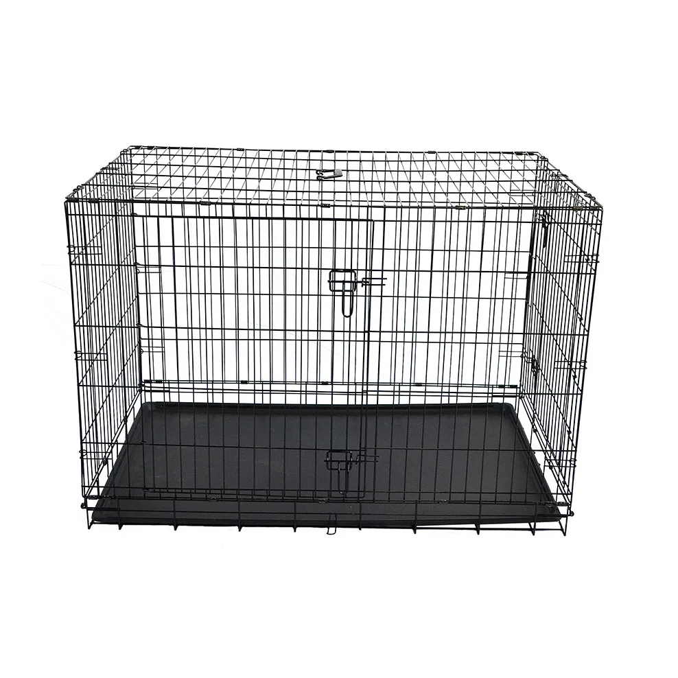 

48'' USA Warehouse Wholesale Modular Folding Black Powder Coating Metal Dog Kennel Crate Large Dog Cage for sale cheap