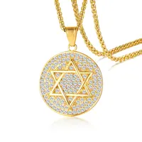 

Circular Star Of David Pendant Necklace 316L Stainless Steel With Cubic Zirconia Stones Medallion Men Jewelry