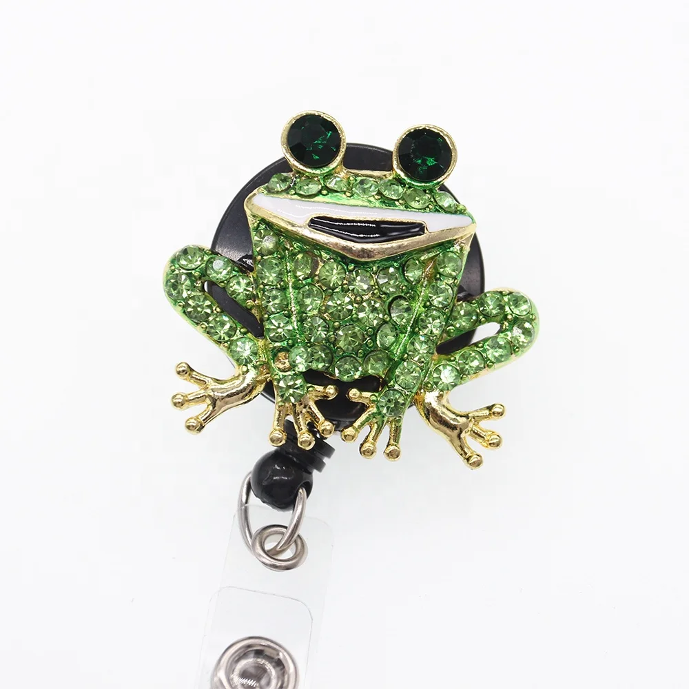 

Rhinestone retractable Animal ID badge holder reel Green Crystal Frog Shape ID Name Badge, Picture