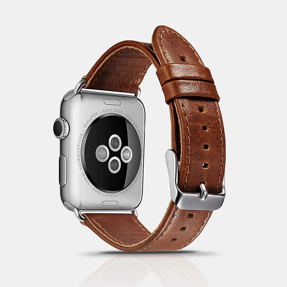 

Wholesale Vegan Men Watchstrap Genuine Wrist 38mm Belt Watchband 42mm Leather Strap for Iwatch for Apple Watch Band for Iphone, Green;orange;brown;coffee