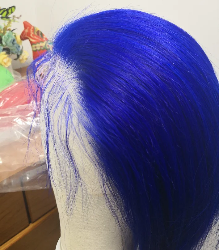 

Royal blue color virgin human hair silky straight 130% density lace front/full lace wig wholesale factory price bulk order