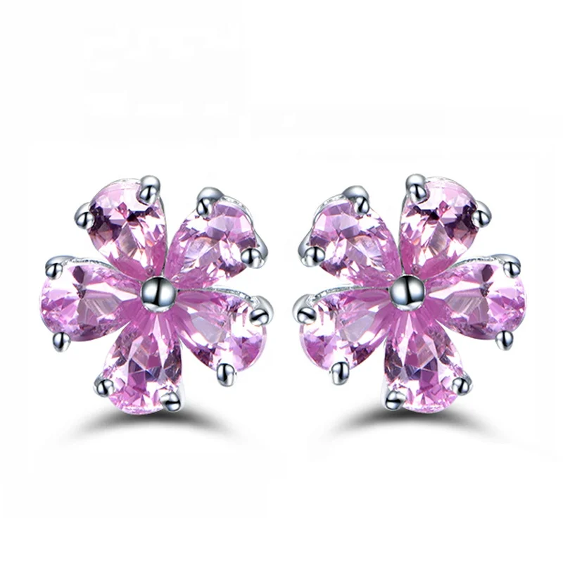 

Fashion zircon earring stud 925 sterling silver earring set with flower shape