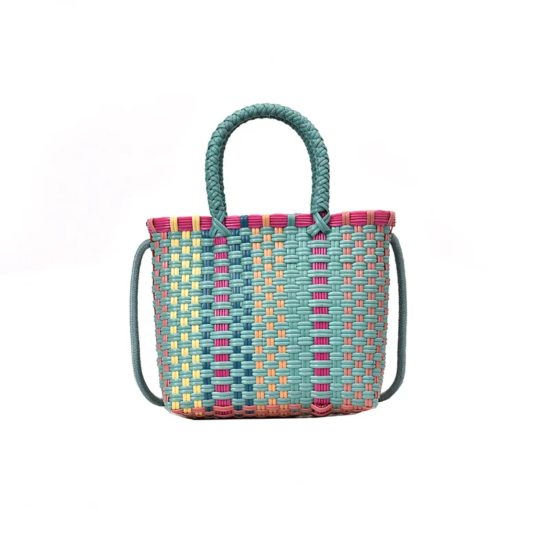 

Ladies Summer Straw Bag Plastic Woven Handbag Rattan Basket Bucket Cross body Beach Shoulder Bags, Multi colour