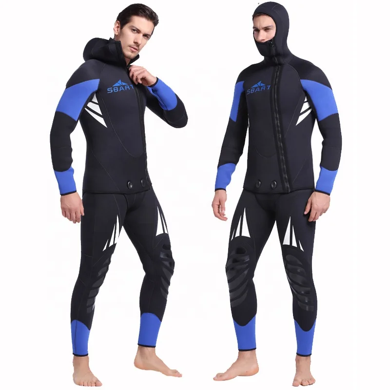 

Factory Price SBART 5mm Thick Wetsuit Mens Custom Two Pieces Neoprene Suit With Hood Front Zip Men Diving Suit, Shown/customized