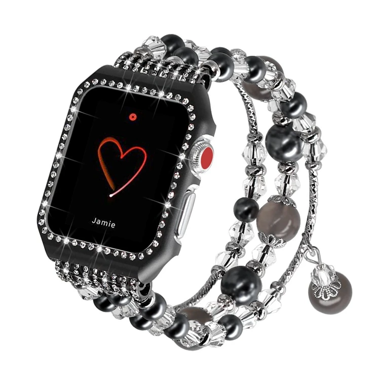 

Pearl Replacement Wristband Bracelet Strap with Rhinestone Frame for Apple iWatch Series 3 2 1, White/gray/rose gold