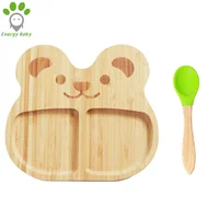 

Custom Panda Bear Natural Bamboo Baby Fruit Plate Toddler Kids Suction Feeding Plate with Spoon Fork